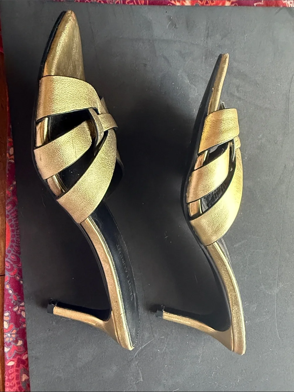 Saint Laurent Metallic Gold Leather Knotted Mule Heels